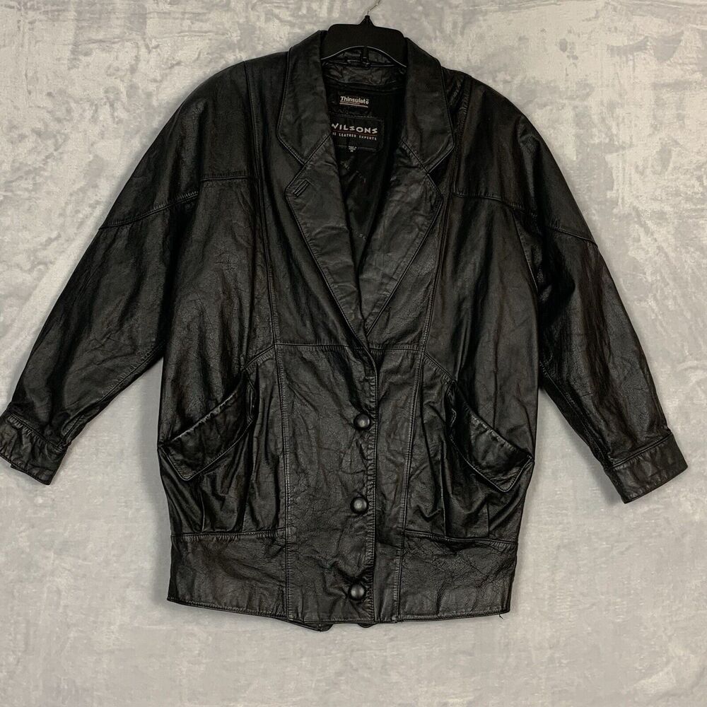 Wilsons Leather Jacket Mens Medium Black Removable THINSULATE Liner Snap Front